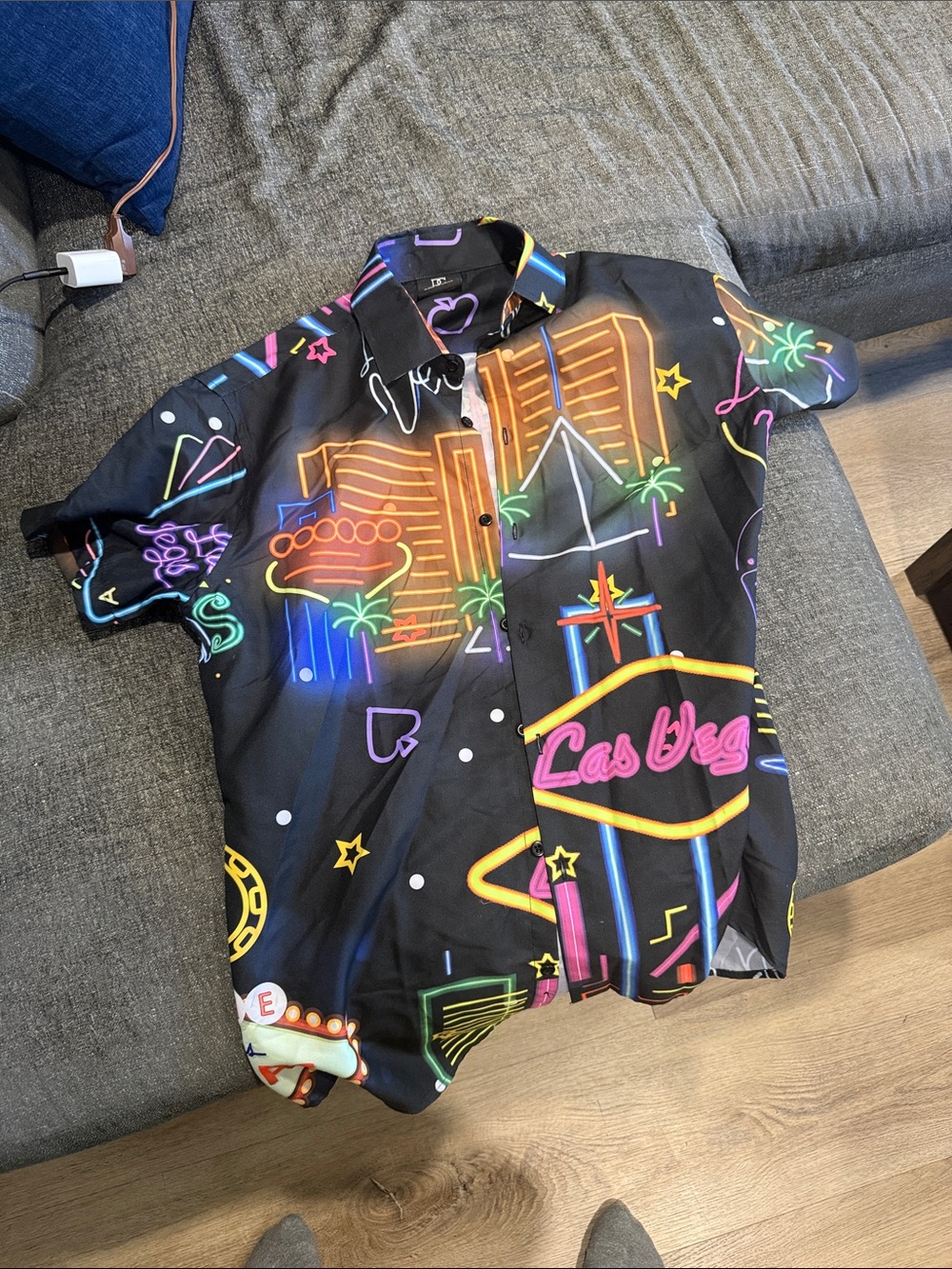 Black Neon Las Vegas Print Short-Sleeve Shirt